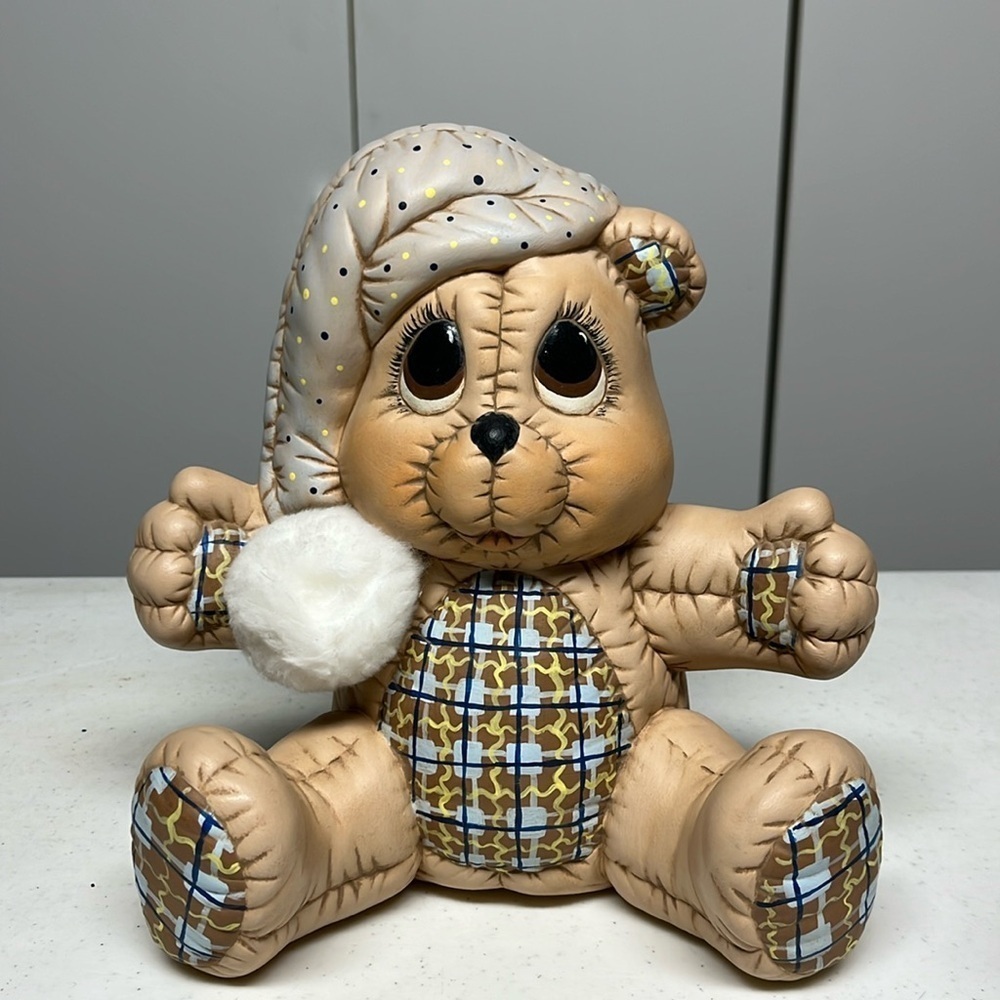 Vintage Handcrafted Ceramic Softie Bear Nursery Decor 1986 Folk Art